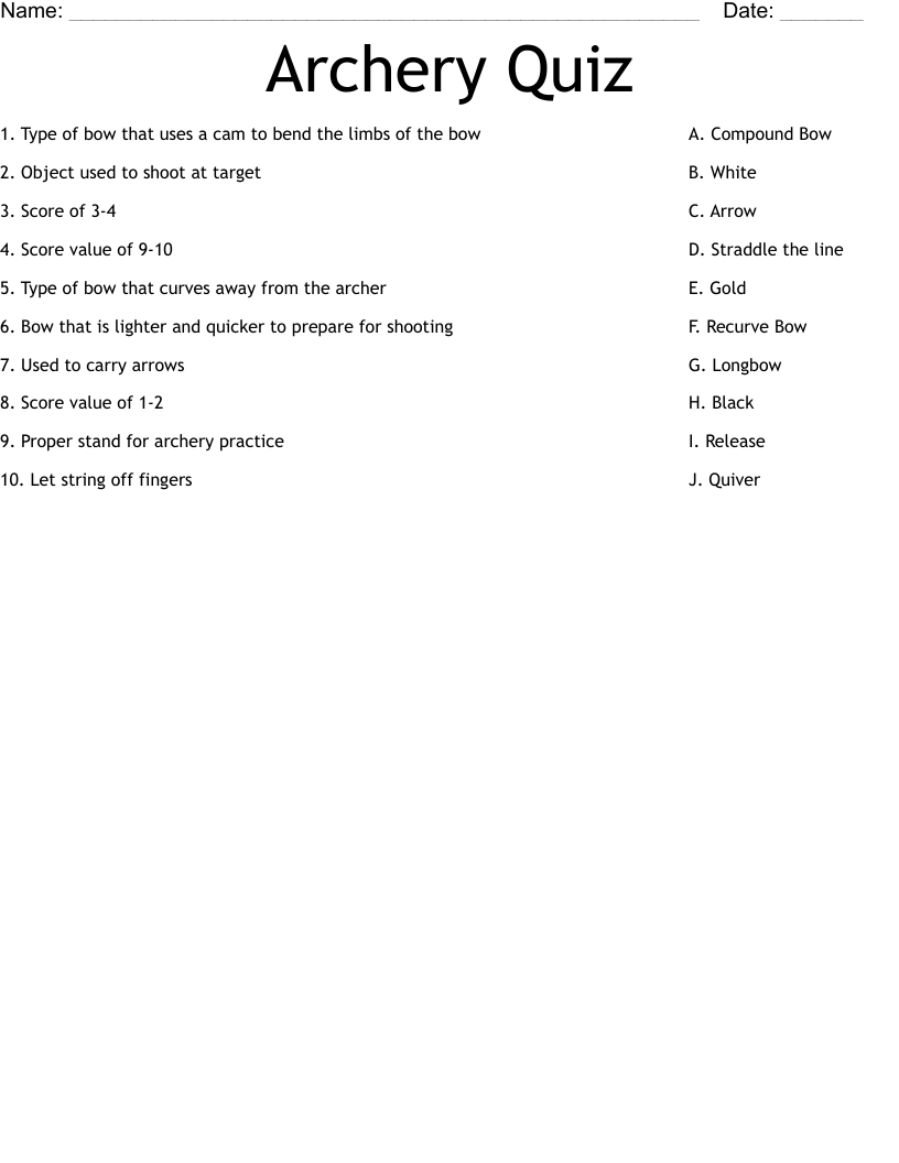 Archery Quiz Worksheet