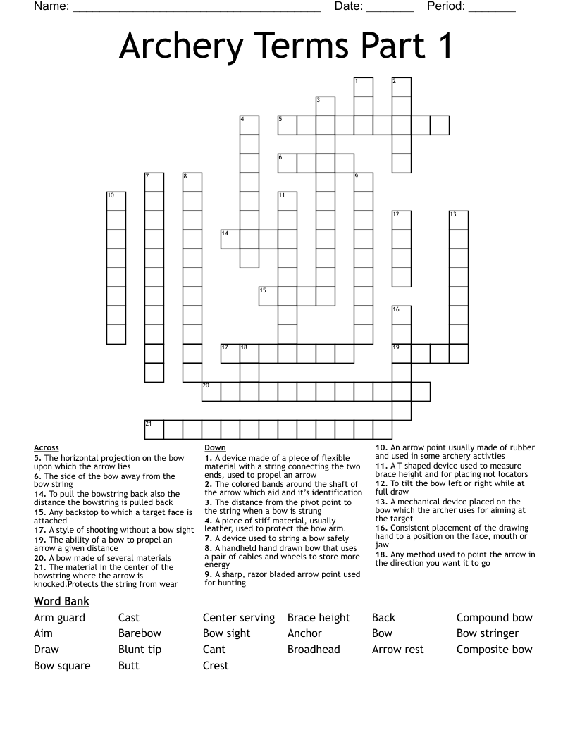 Archery Terms Part 1 Crossword