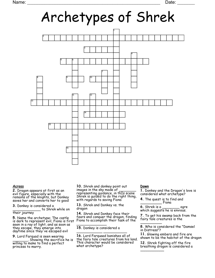 Archetypes of Shrek Crossword