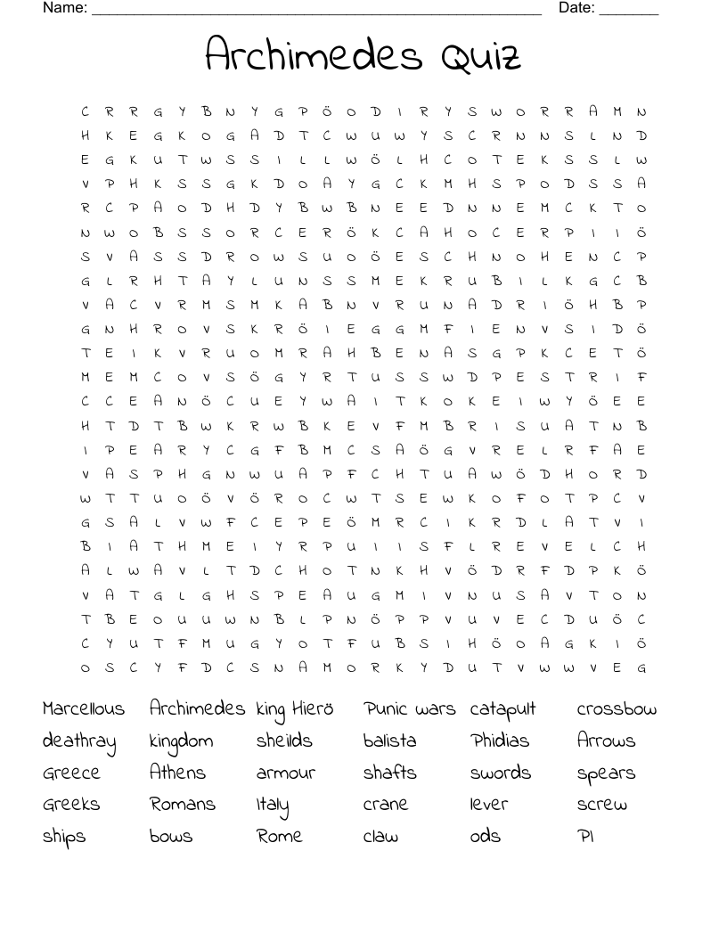 Archimedes Quiz Word Search