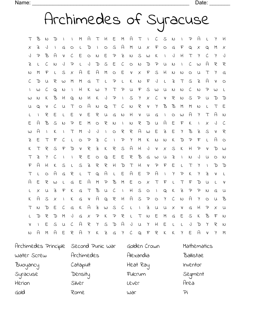 Archimedes of Syracuse Word Search