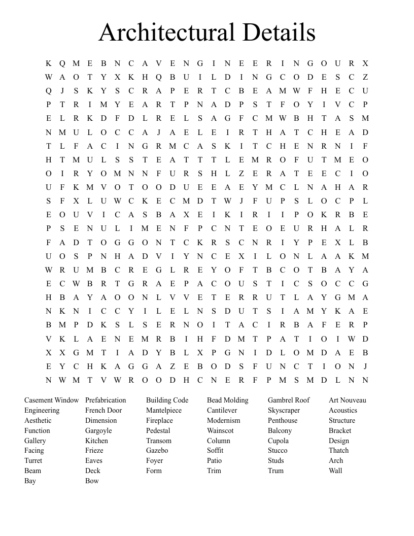 Architectural Details Word Search