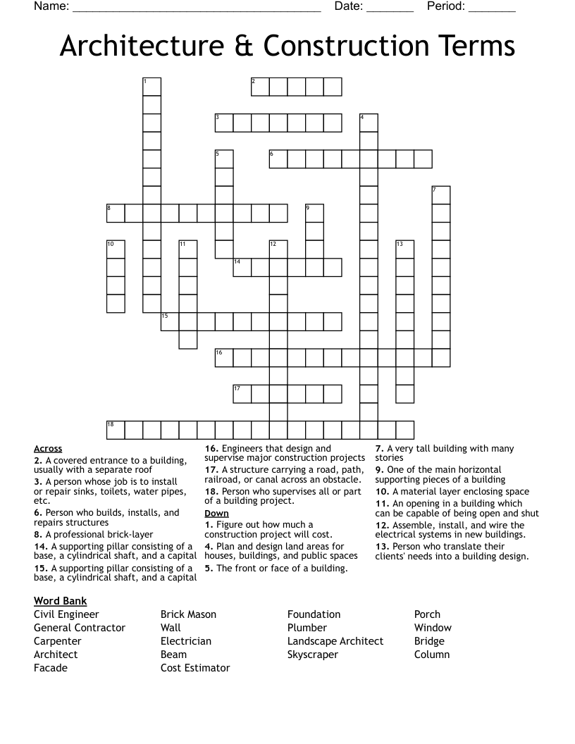 Architecture & Construction Terms Crossword