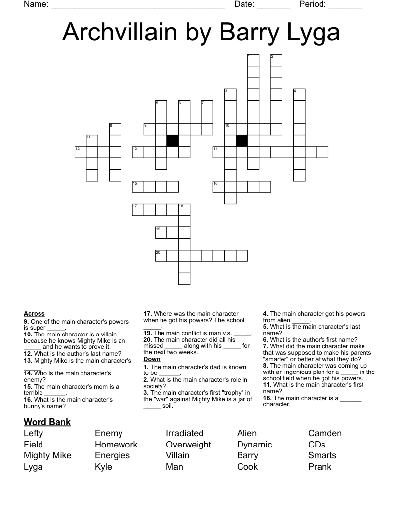 Archvillain by Barry Lyga Crossword