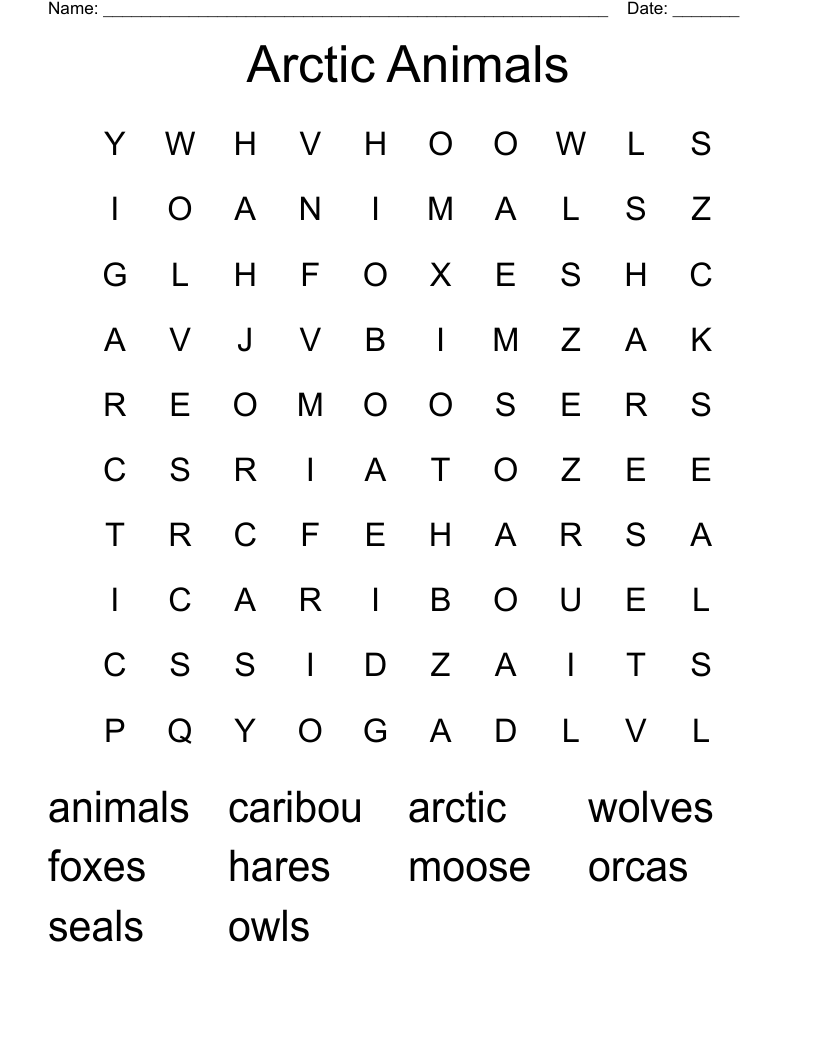 Arctic Animals Word Search
