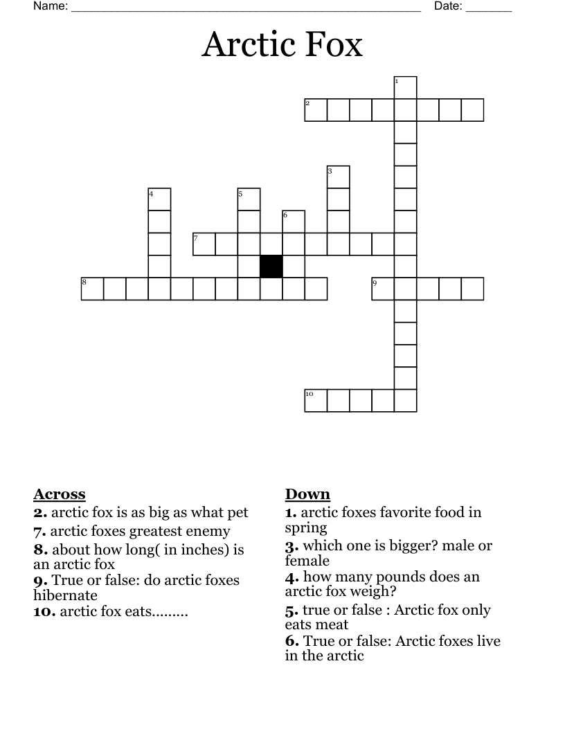 Arctic Fox Crossword