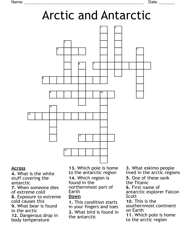 Arctic and Antarctic Crossword