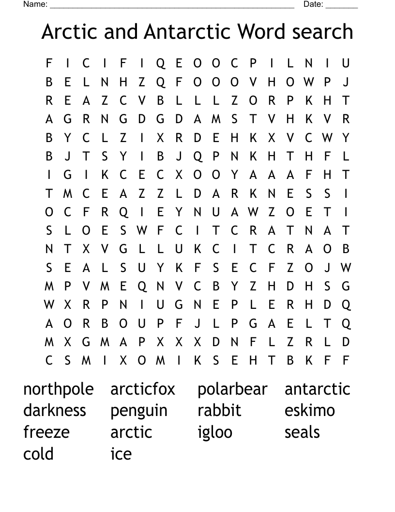 Arctic and Antarctic Word search