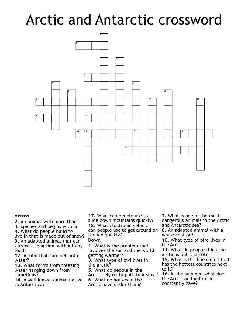 Arctic and Antarctic crossword