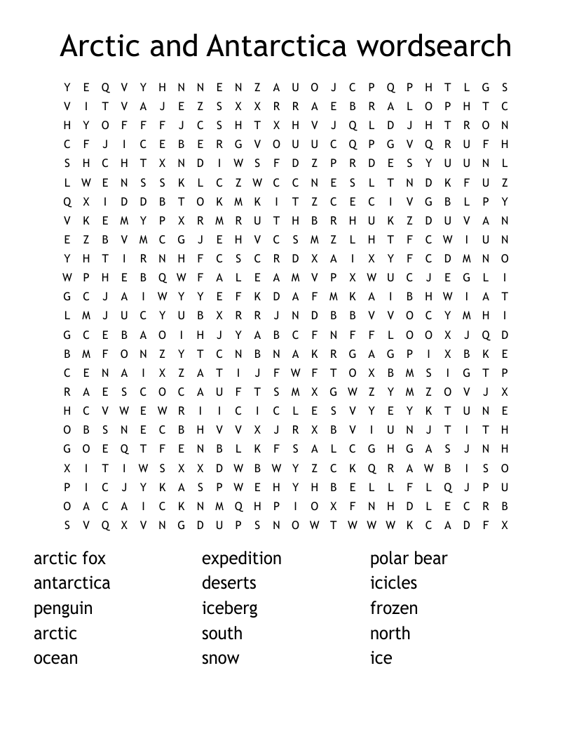 Arctic and Antarctica wordsearch