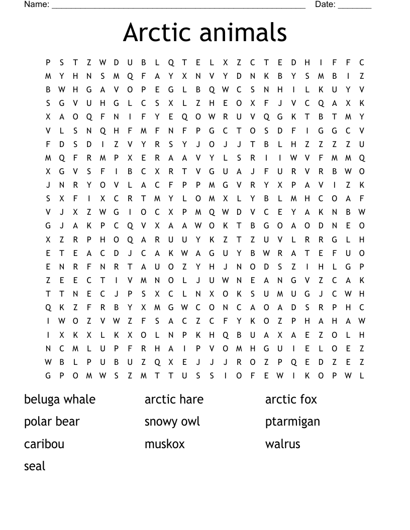 Arctic animals Word Search