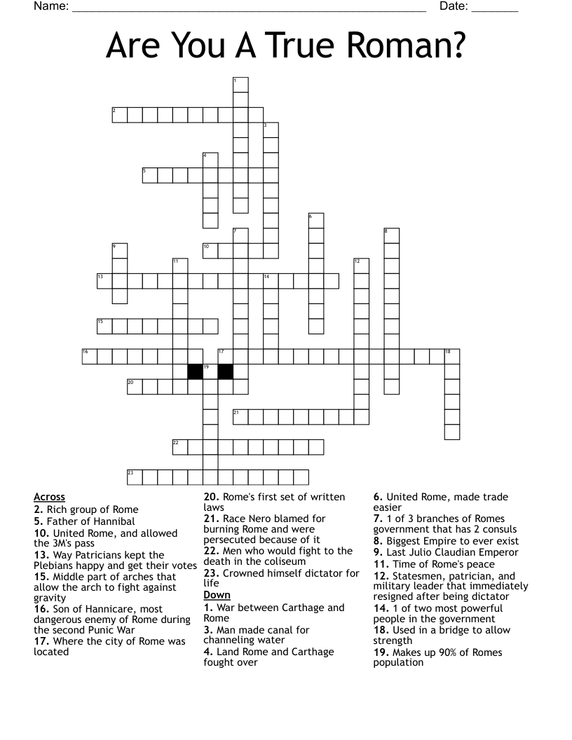 Are You A True Roman? Crossword