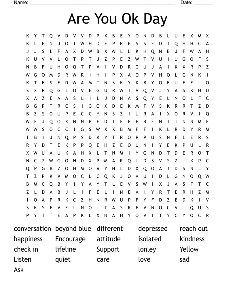 Are You Ok Day Word Search
