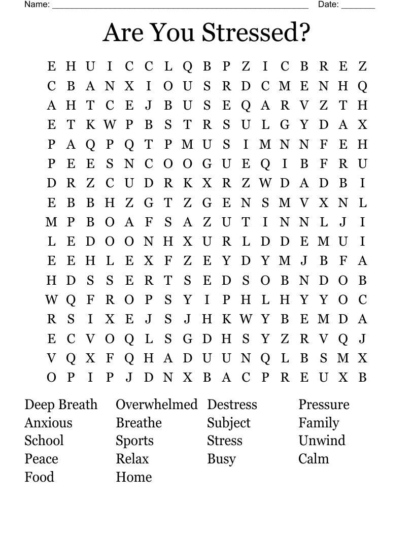 Are You Stressed? Word Search