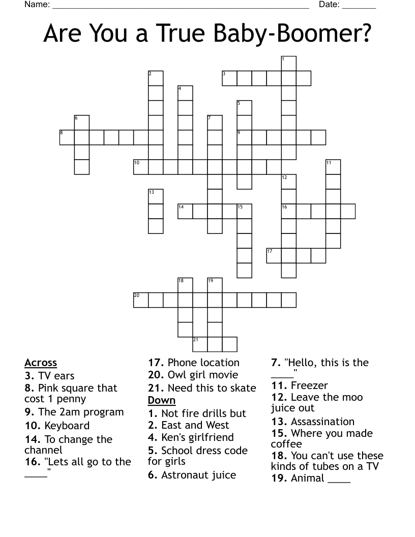 Are You a True Baby-Boomer? Crossword