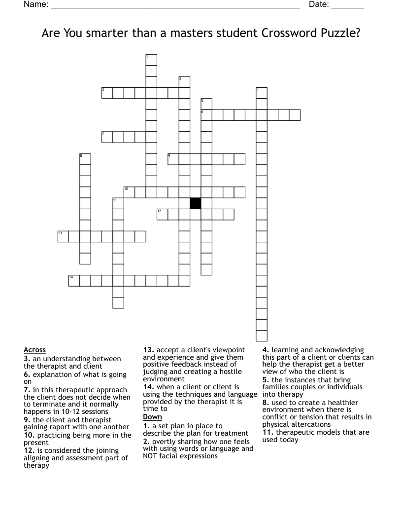 Are You smarter than a masters student Crossword Puzzle?