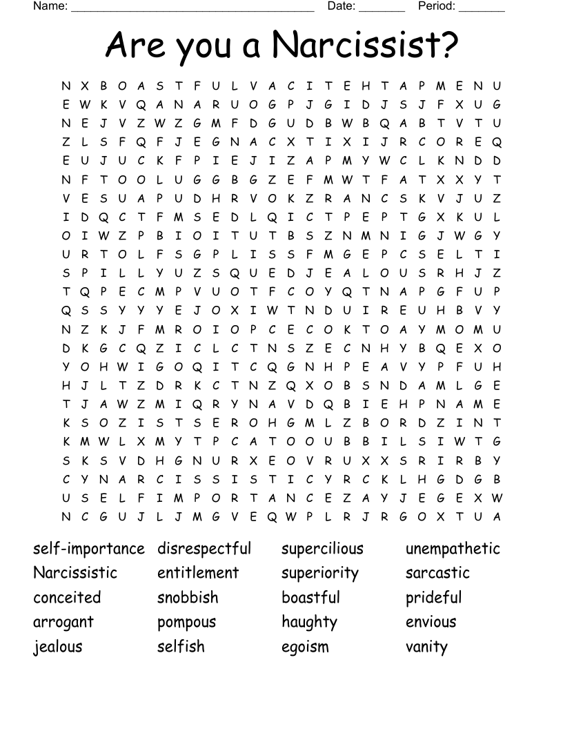 Are you a Narcissist? Word Search