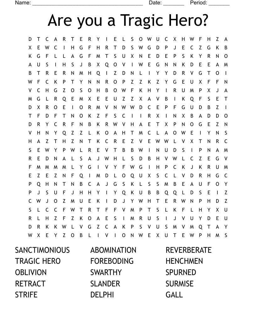 Are you a Tragic Hero? Word Search