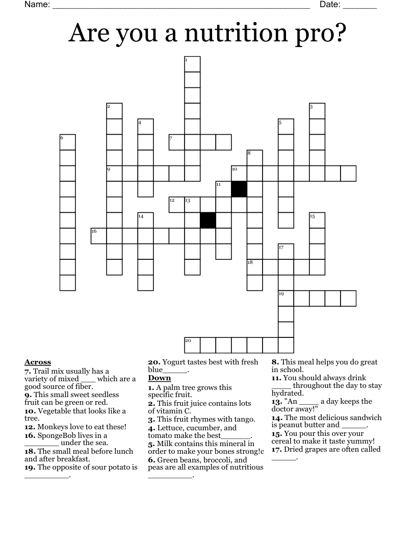 Are you a nutrition pro? Crossword