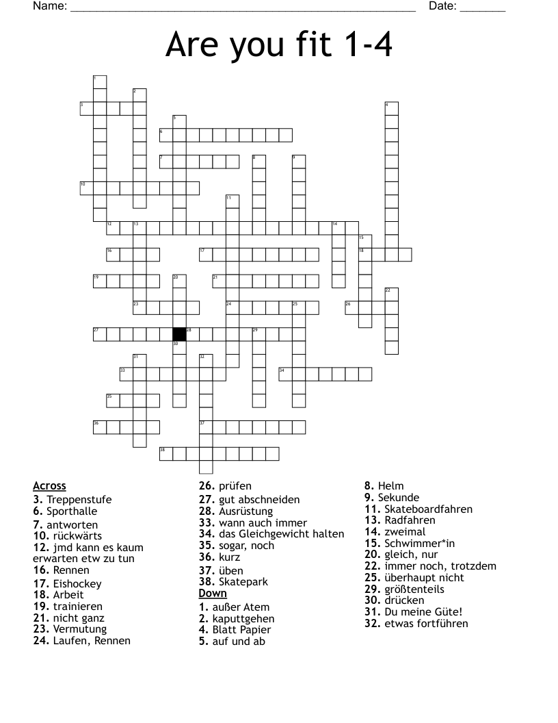 Are you fit 1-4 Crossword