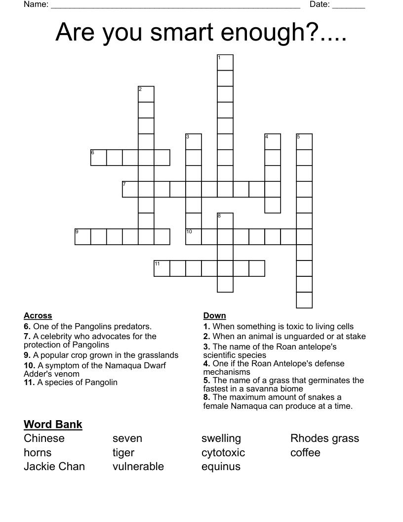 Are you smart enough?.... Crossword