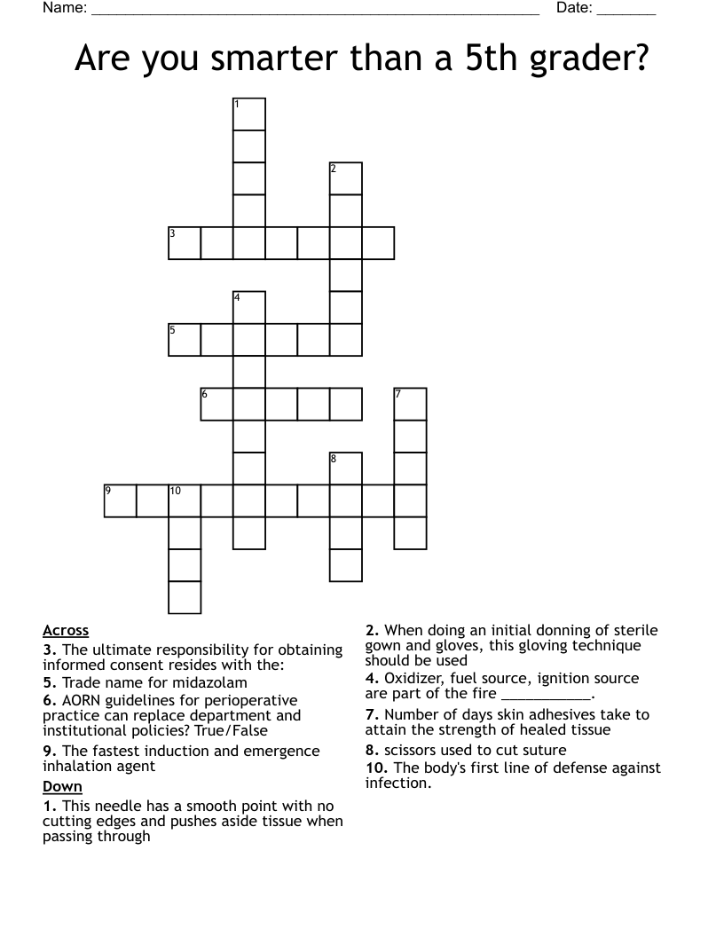 Are you smarter than a 5th grader? Crossword