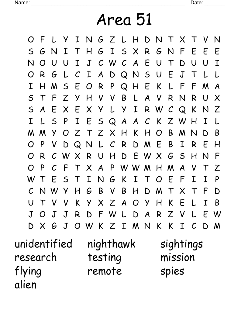 Area 51 Word Search
