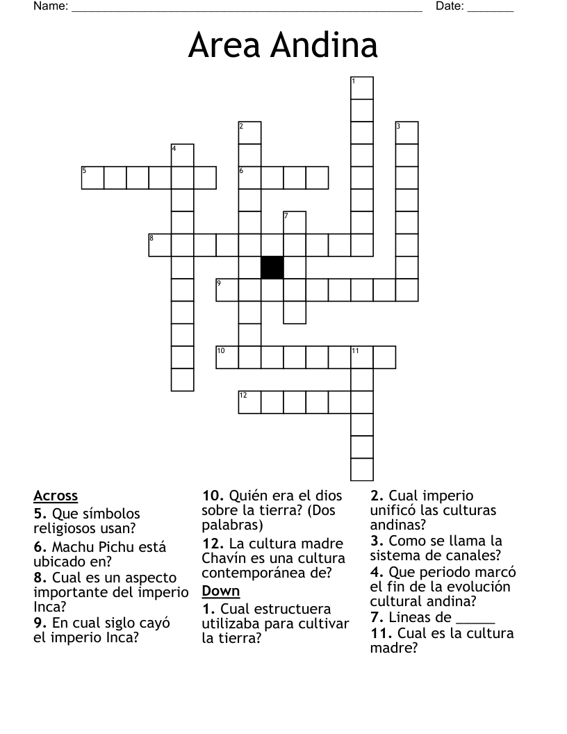 Area Andina Crossword