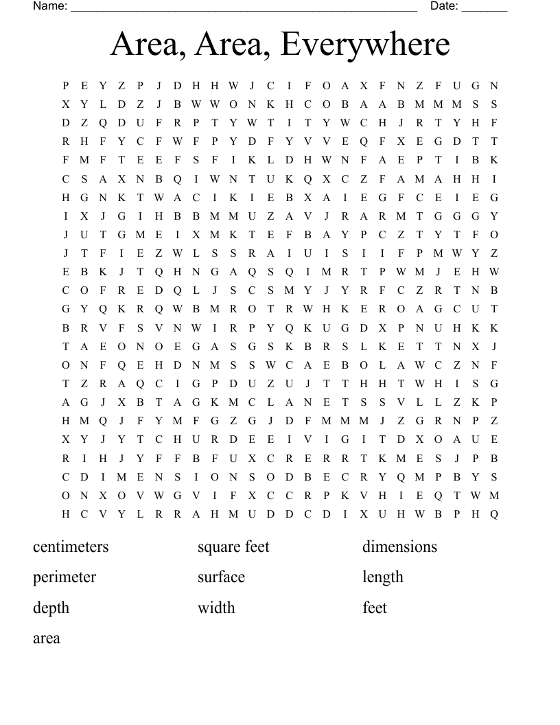 Area, Area, Everywhere Word Search