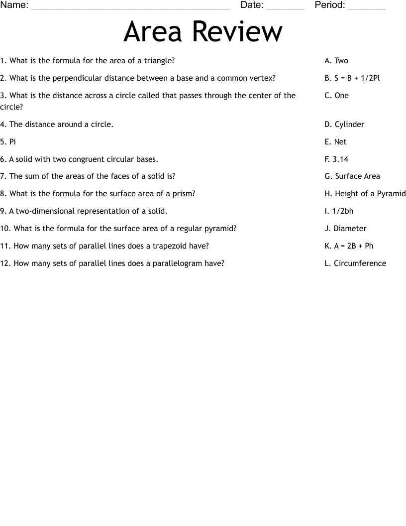 Area Review Worksheet