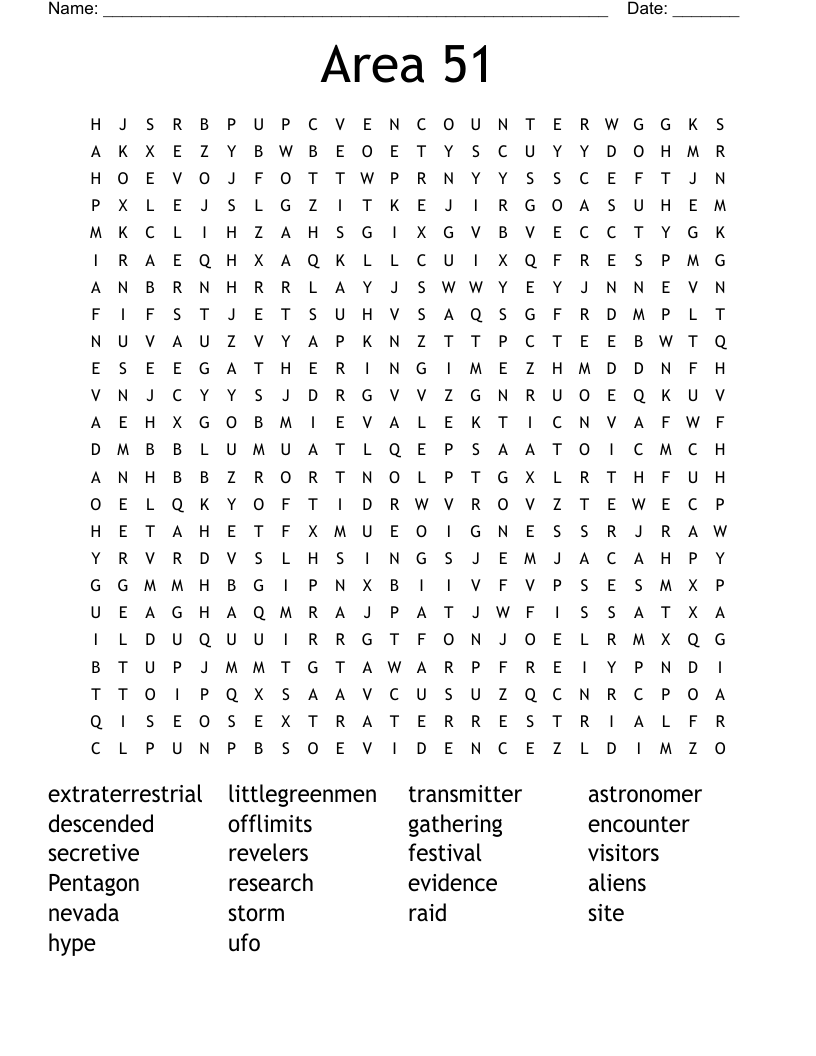 Area             51 Word Search
