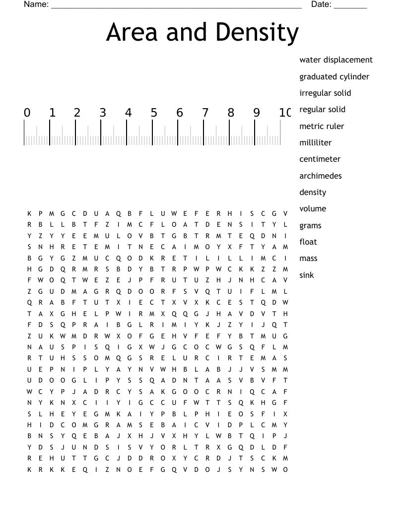 Area and Density Word Search