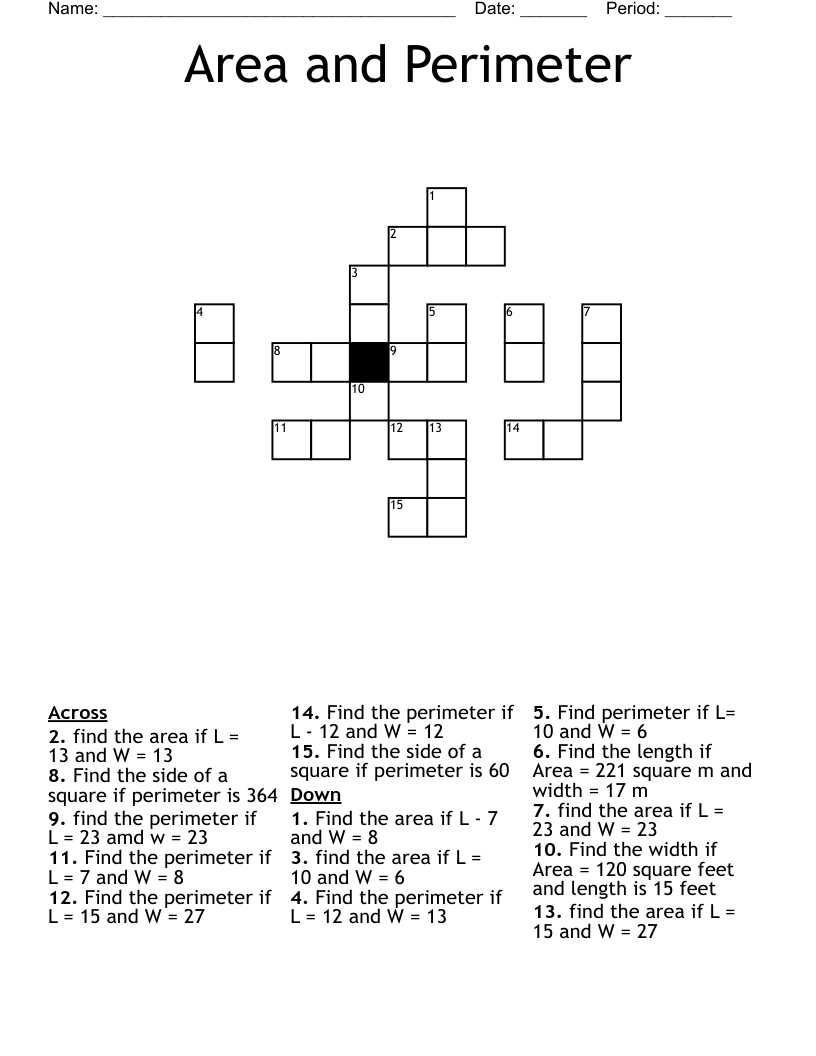 Area and Perimeter Crossword