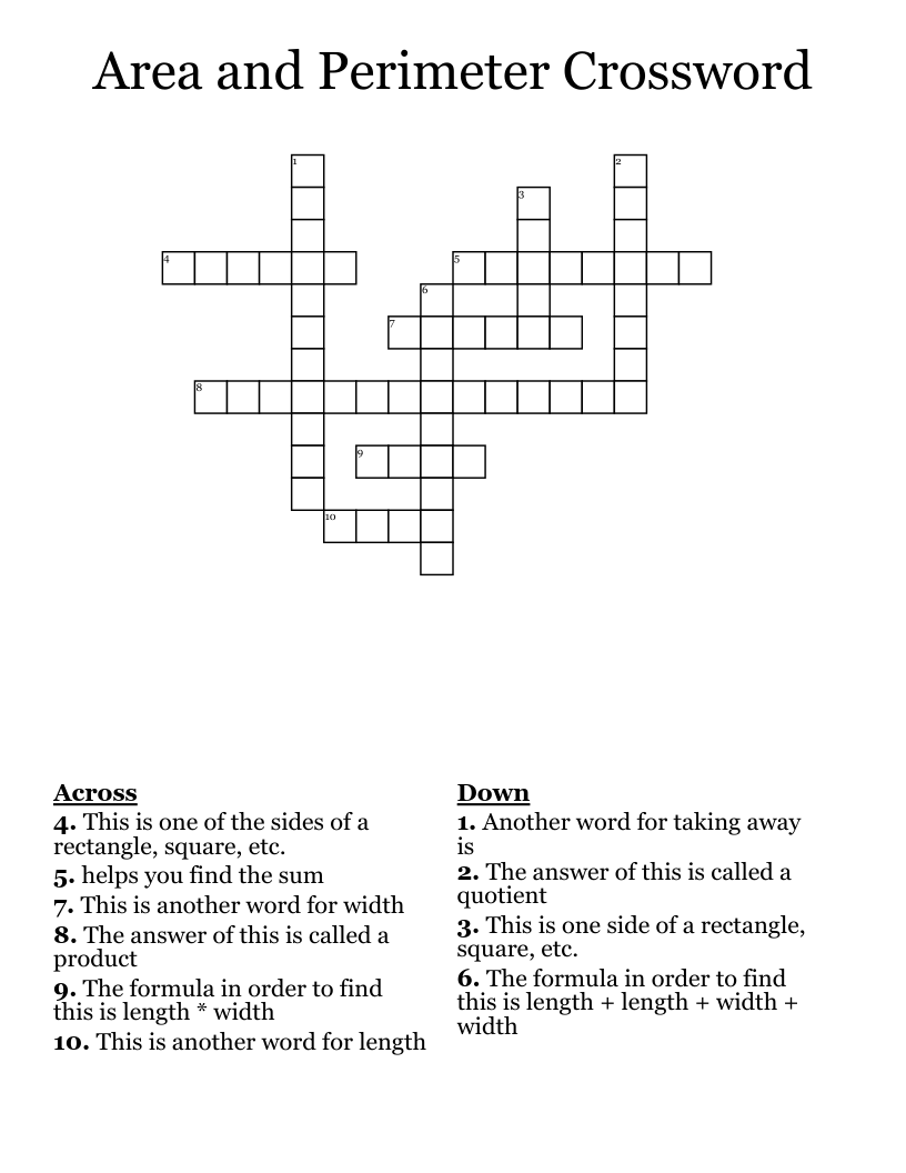 Area and Perimeter Crossword