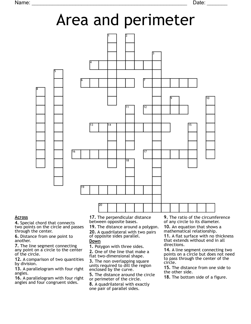 Area and perimeter Crossword