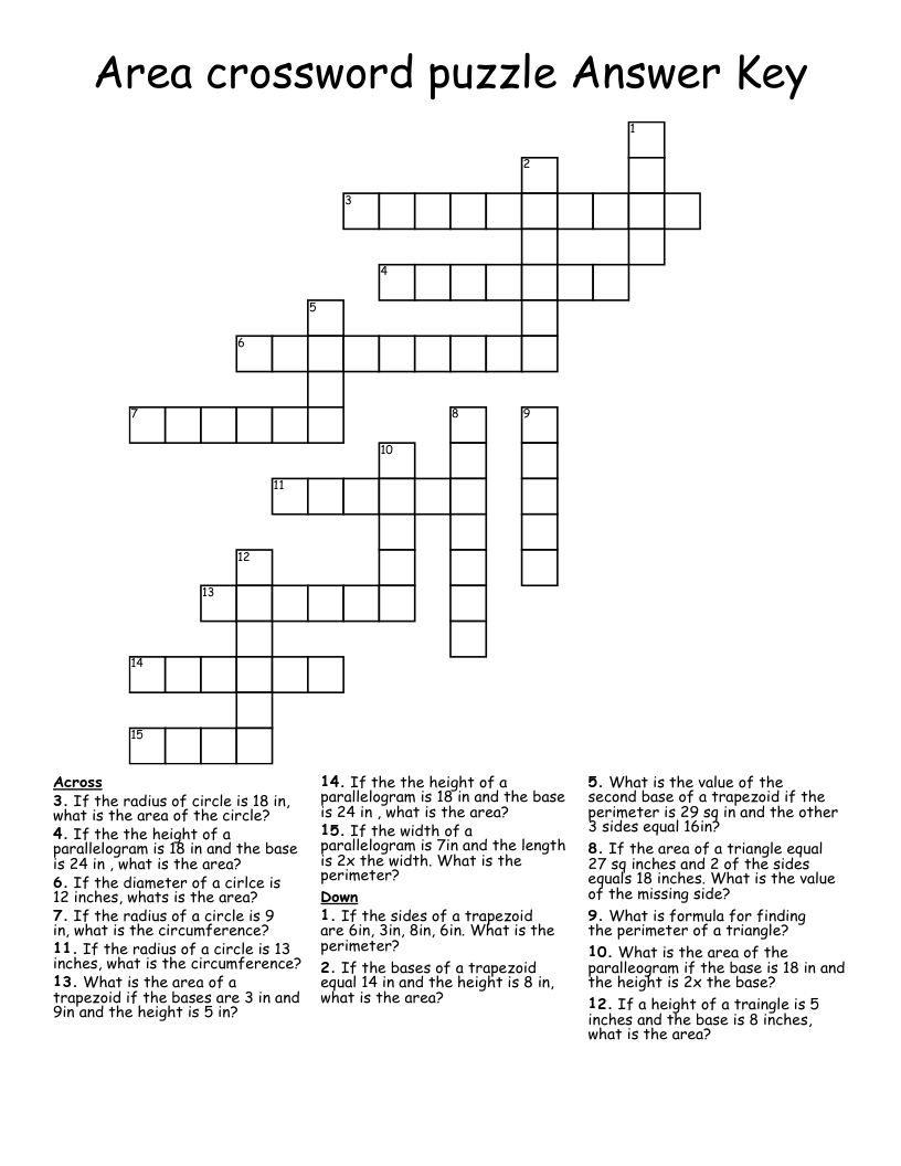 Area crossword puzzle Answer Key