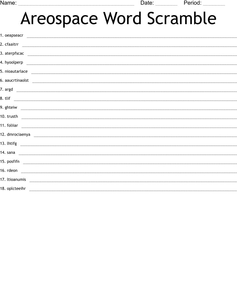 Areospace Word Scramble