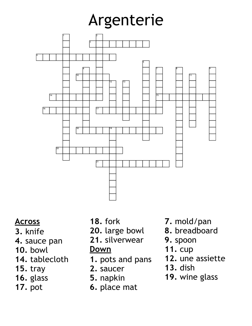 Argenterie Crossword