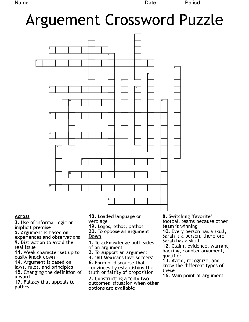 Arguement Crossword Puzzle