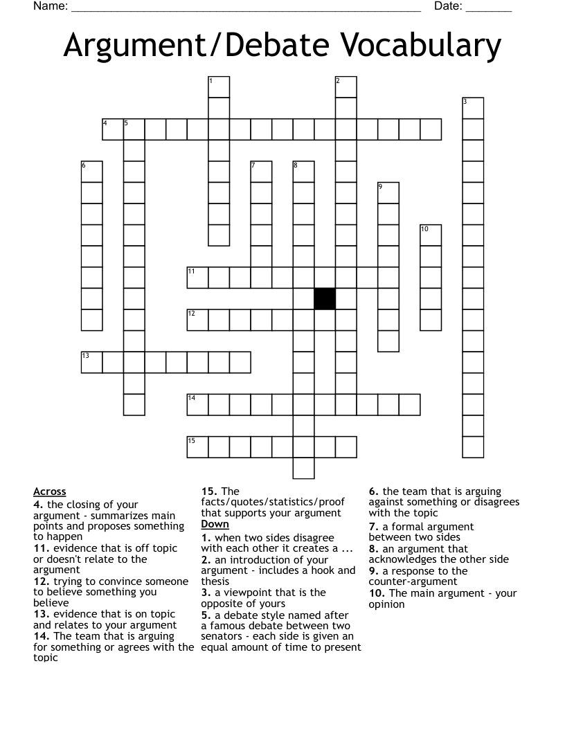 Argument/Debate Vocabulary  Crossword