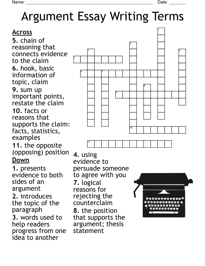 Argument Essay Writing Terms Crossword