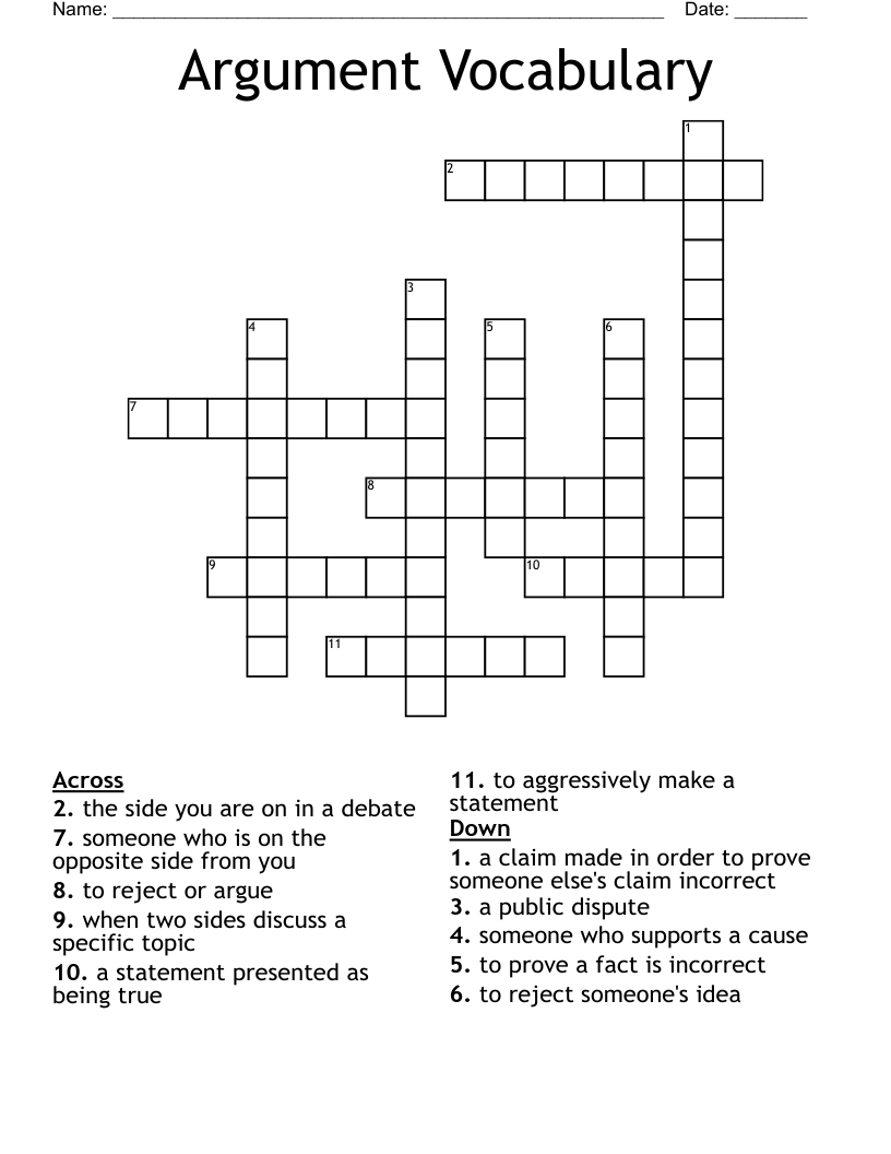 Argument Vocabulary Crossword