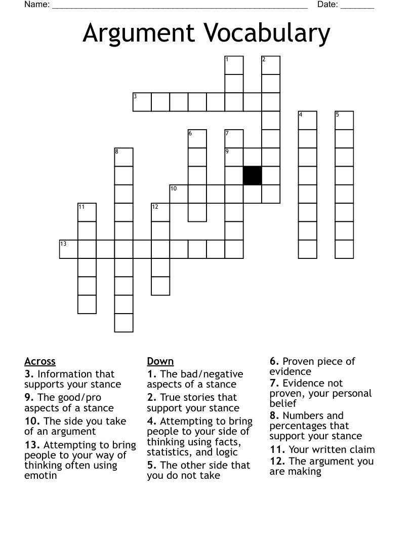 Argument Vocabulary  Crossword