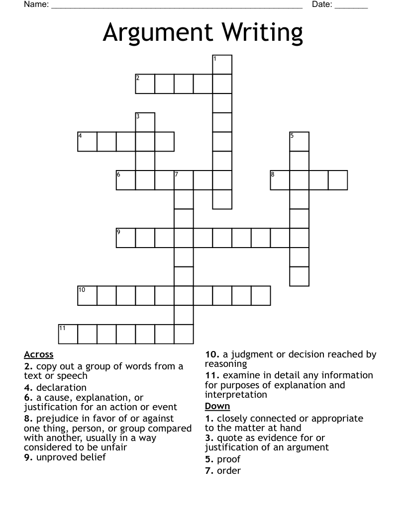 Argument Writing Crossword
