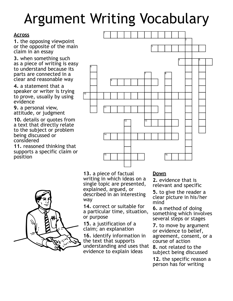 Argument Writing Vocabulary Crossword