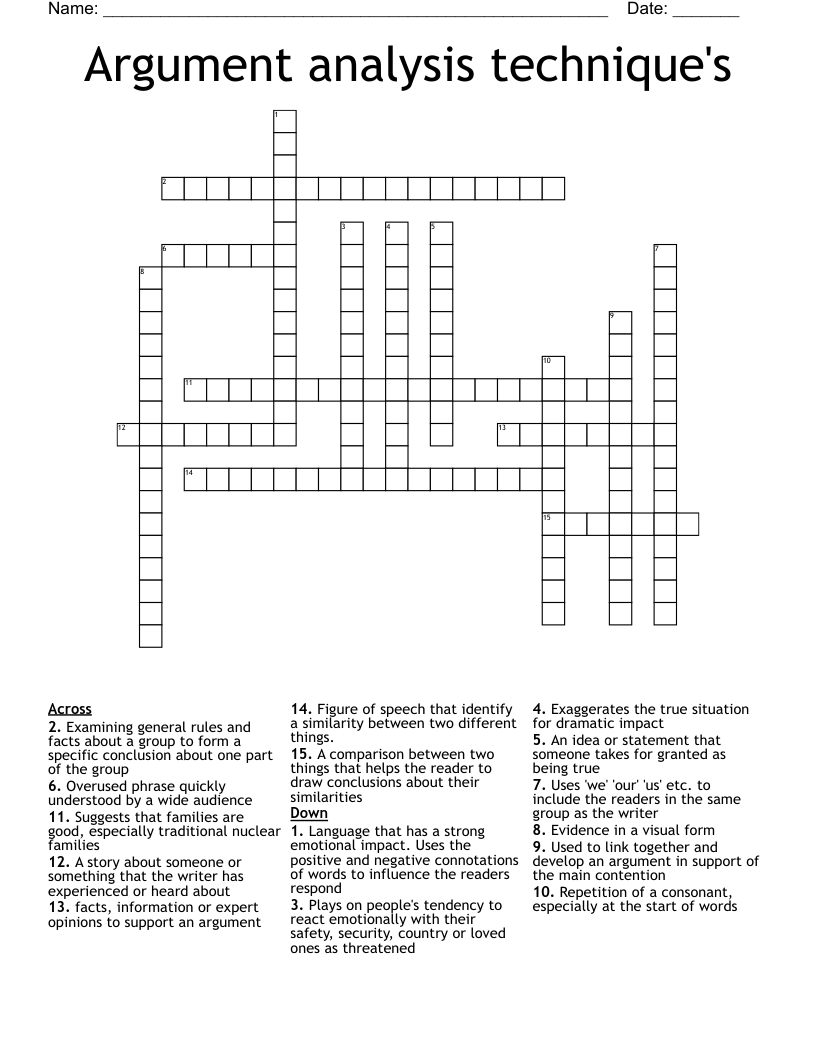 Argument analysis technique's Crossword