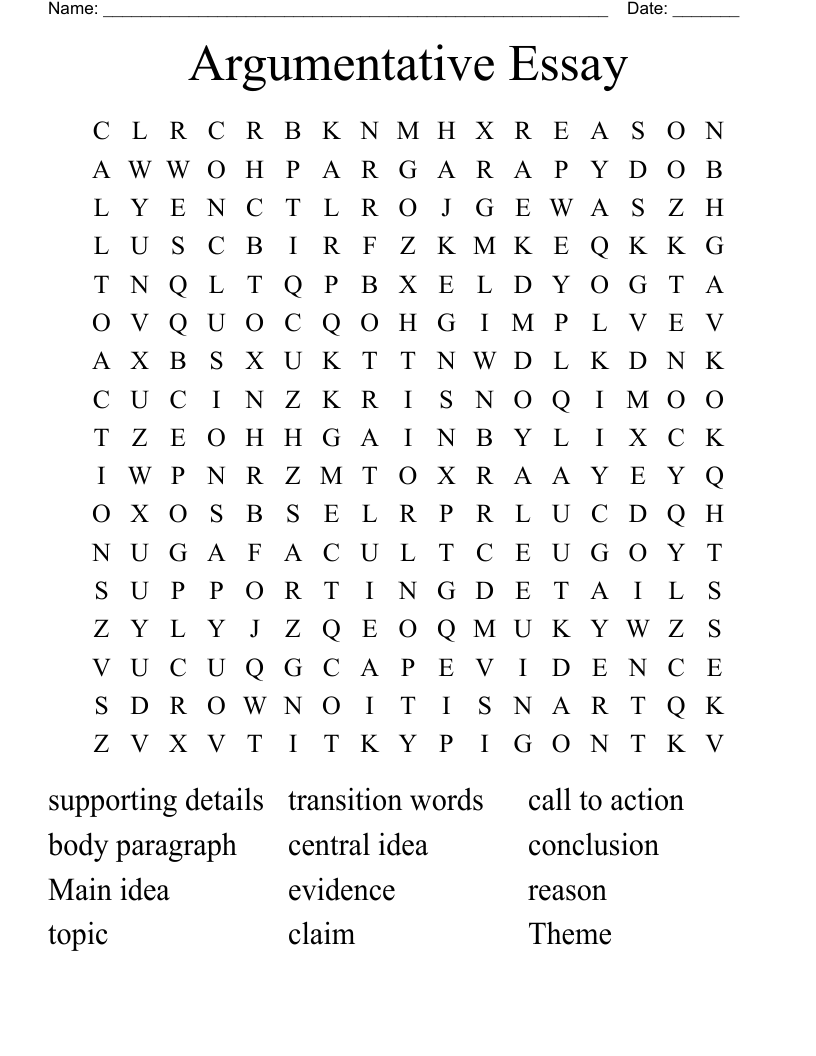 Argumentative Essay Word Search