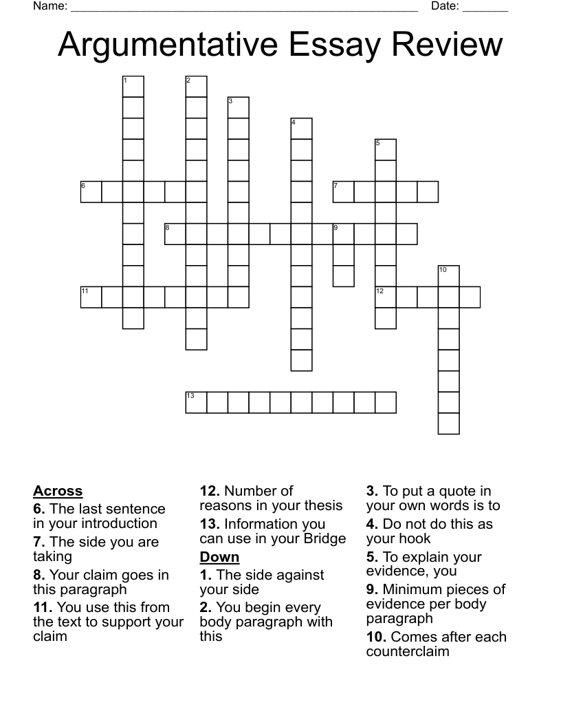 Argumentative Essay Review Crossword