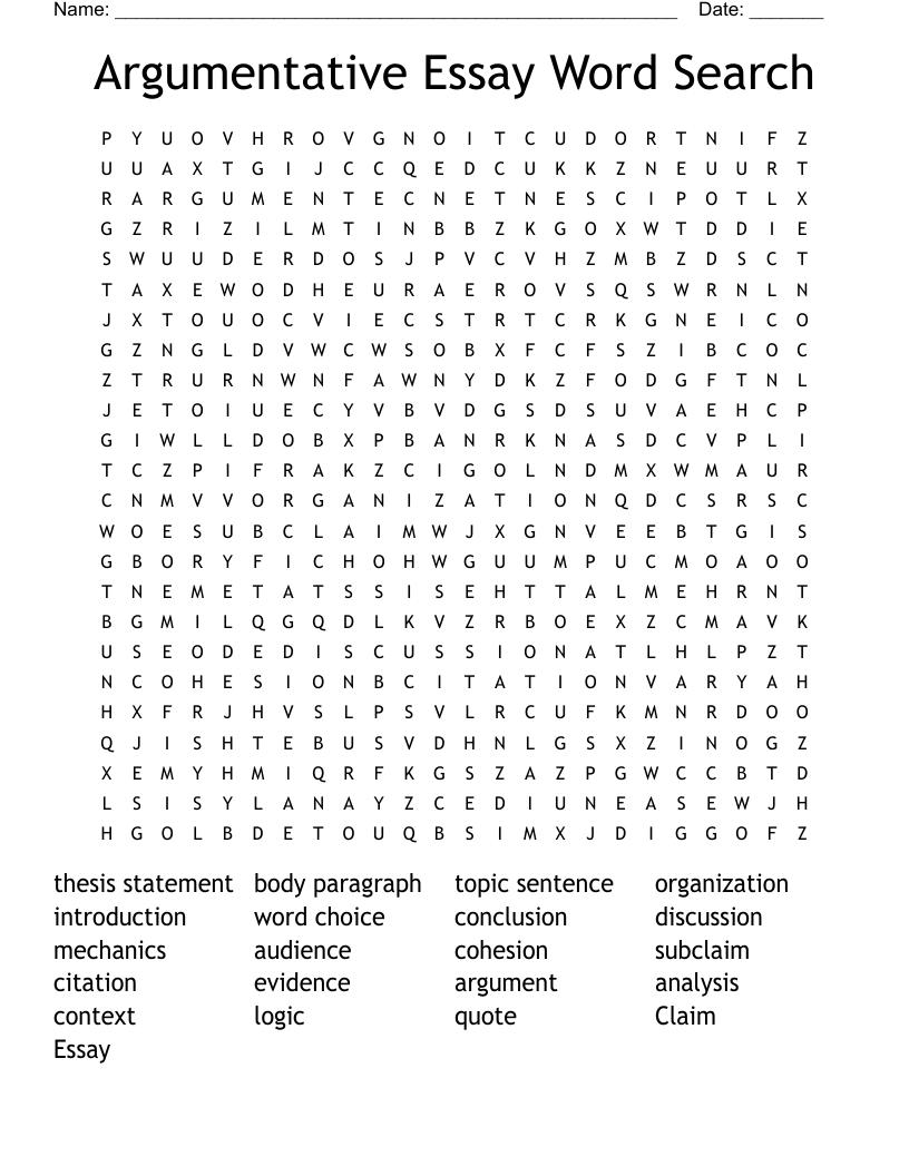 Argumentative Essay Word Search