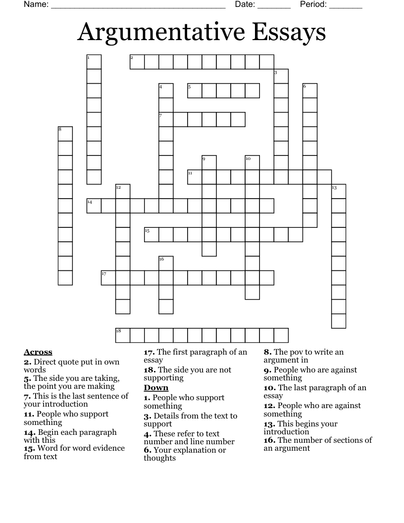Argumentative Essays Crossword
